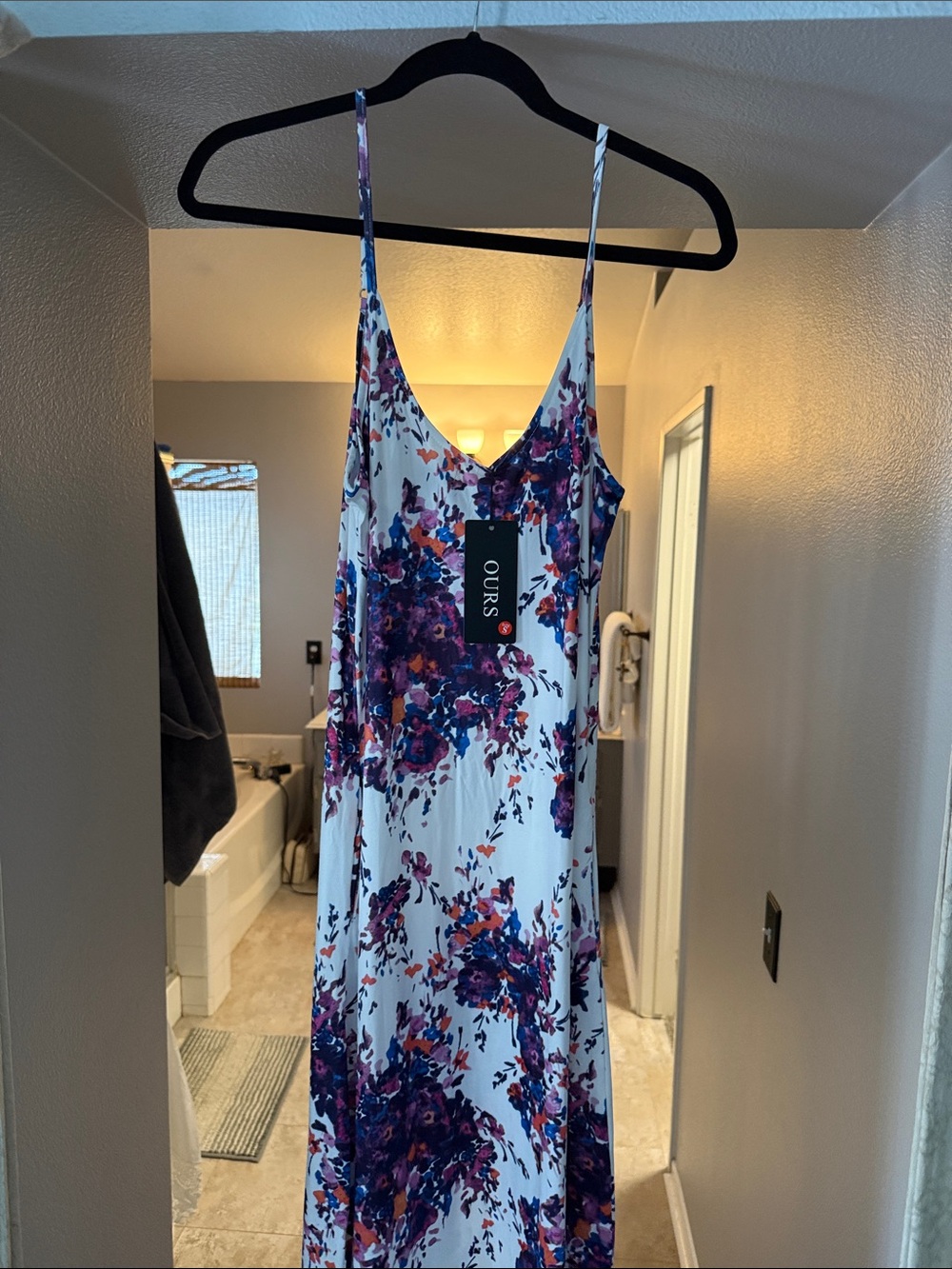 OURS Floral Maxi Slip Dress in White with Purple Print